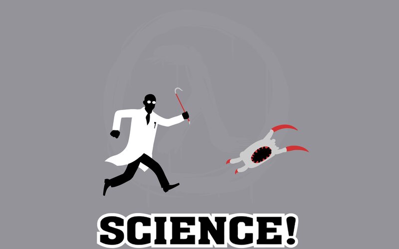Scientist Chasing Monster — Gray