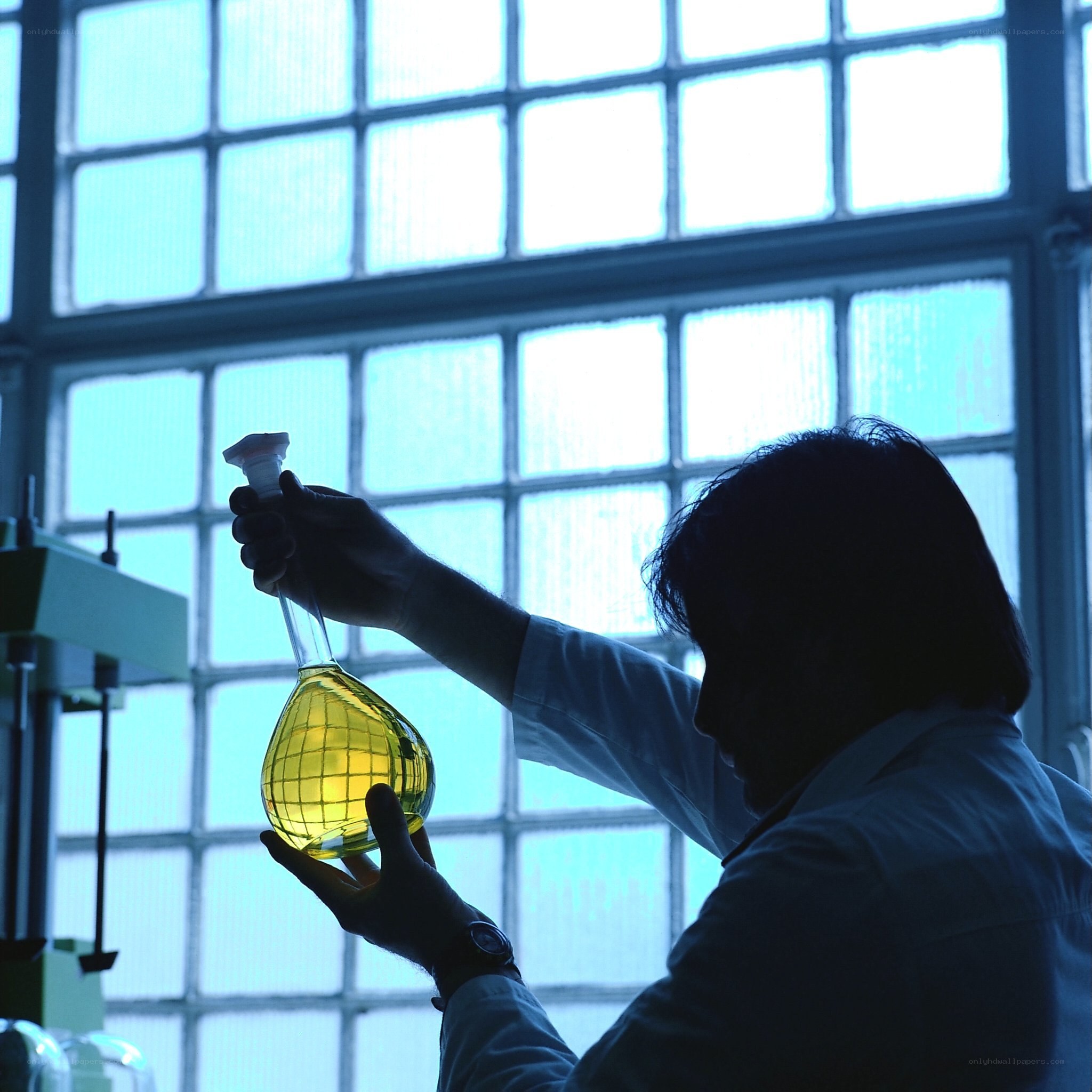 scientist examining chemical solution