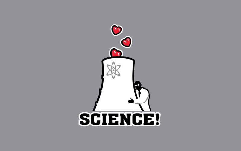 Scientist Hugging Reactor — Atom Symbol
