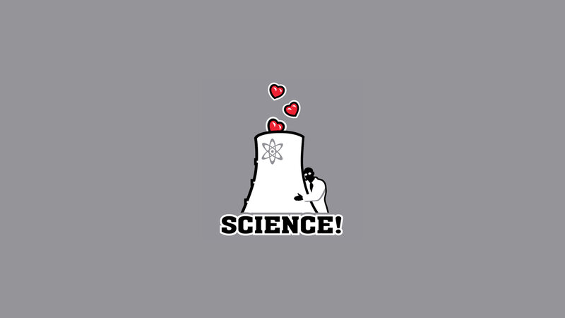 Scientist Hugging Reactor — Gray, Humorous