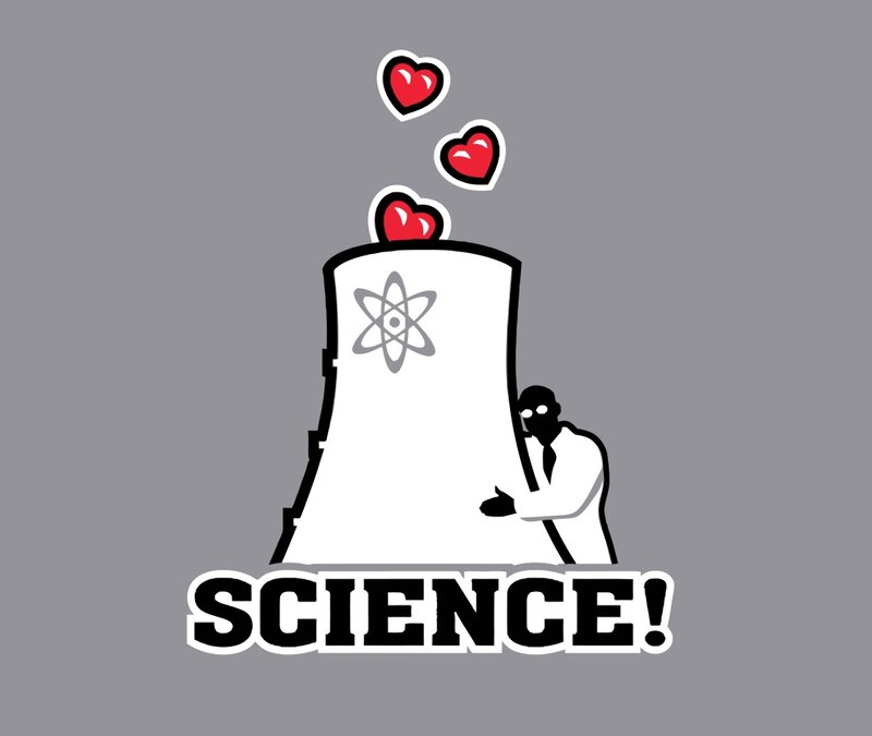 Scientist Hugging Reactor — Gray, Playful