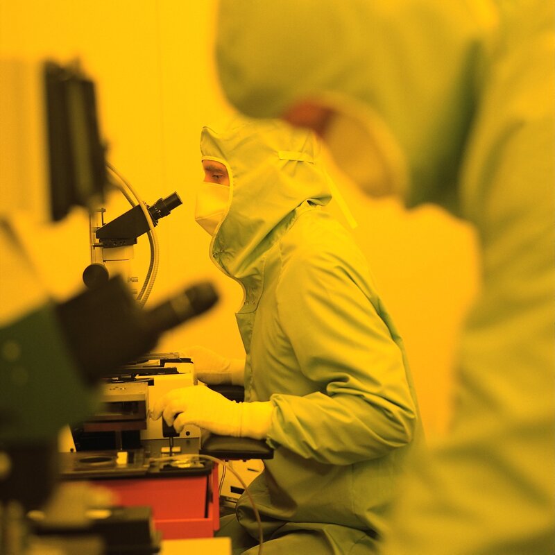 Scientist in cleanroom lab