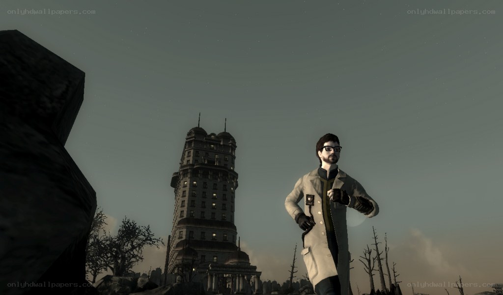 scientist in ruined city
