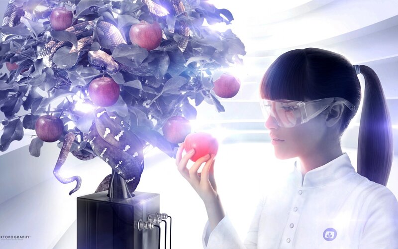 Scientist with Apple Tree — White