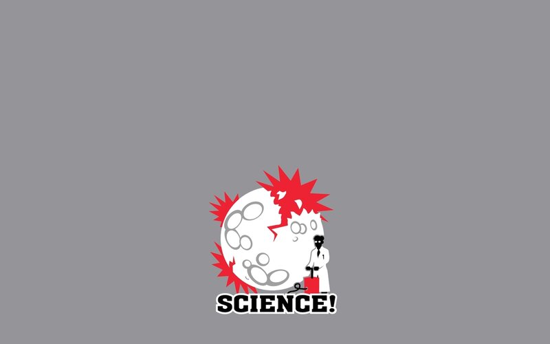 Scientist with Exploding Moon — Gray, Dramatic, Illustration
