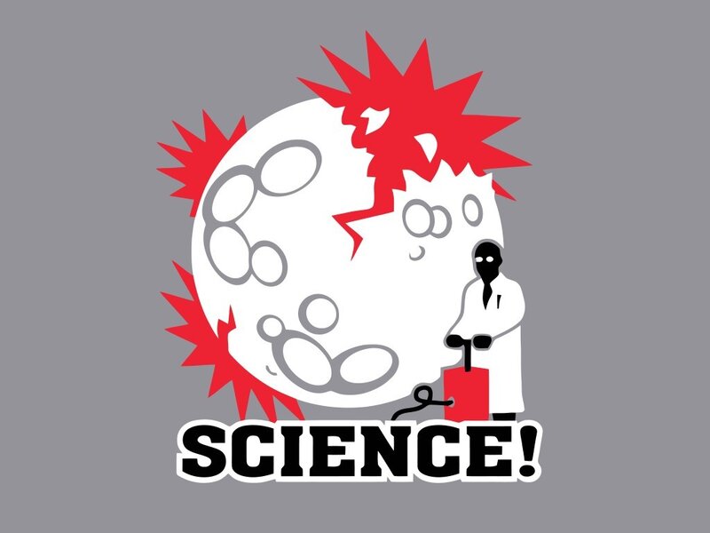 Scientist with Exploding Moon — Gray, Dramatic, Vector Art