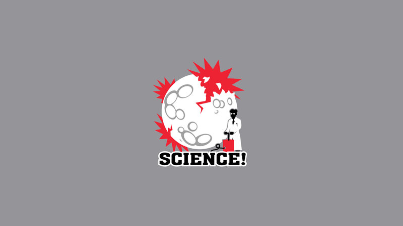 Scientist with Exploding Moon — Gray, Playful