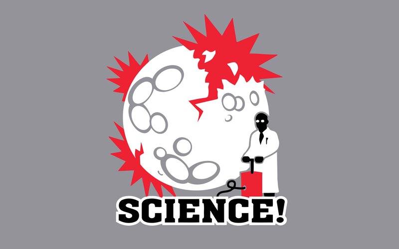 Scientist with Exploding Moon — Gray