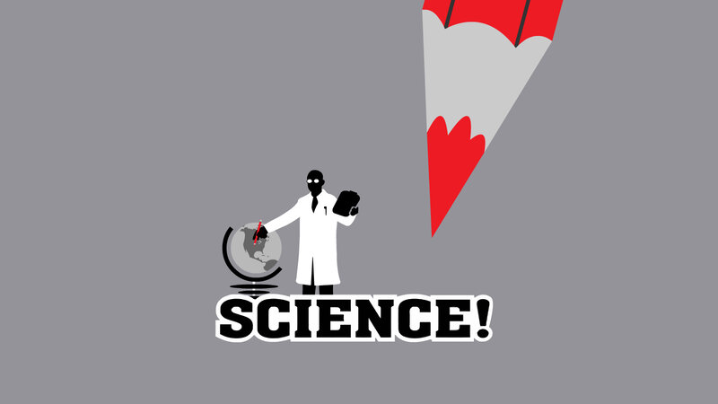 Scientist with globe and pencil
