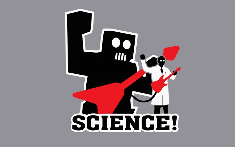 Scientist with Guitar — Black, Playful, Vector Art