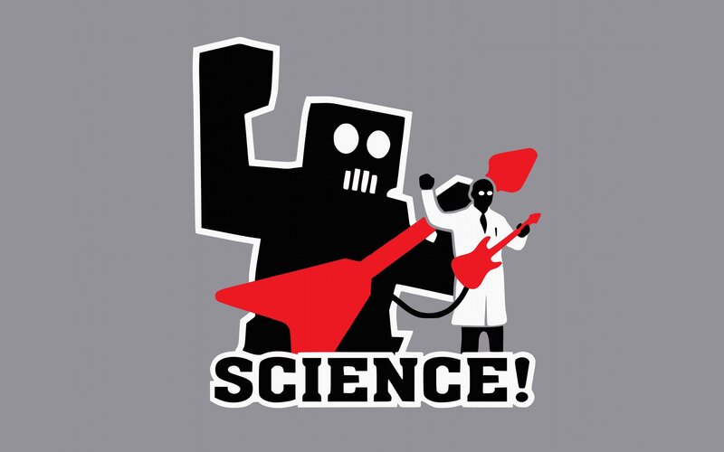Scientist with Guitar — Gray, Playful, Vector Art, Robot