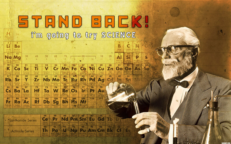 Scientist with periodic table