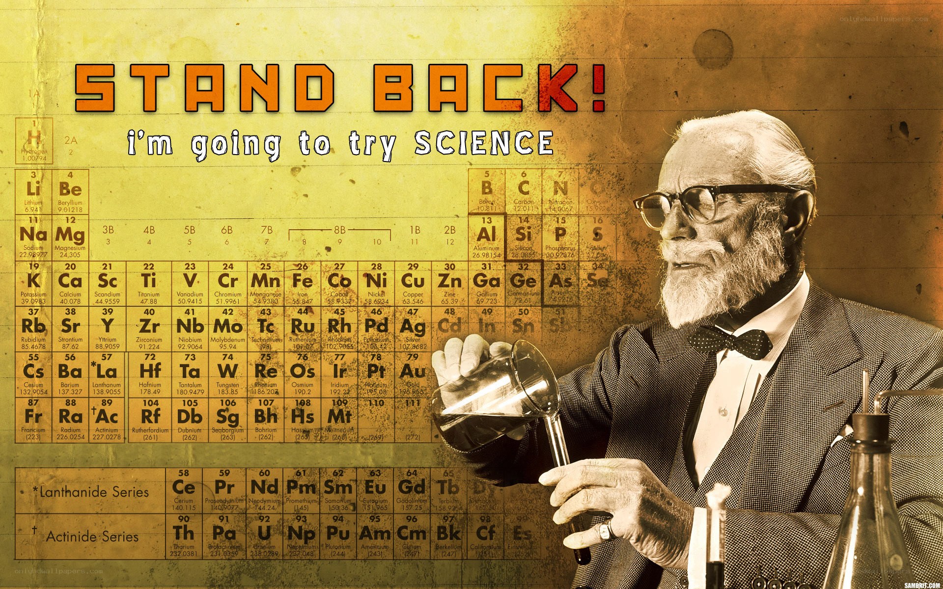 Scientist with periodic table