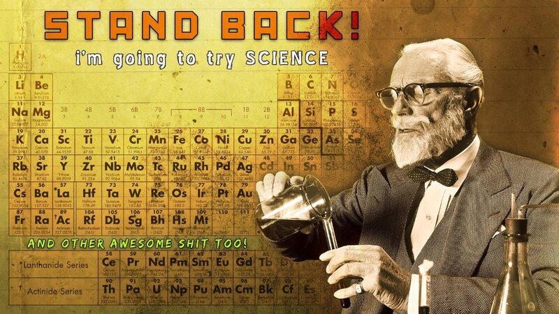 Scientist with periodic table