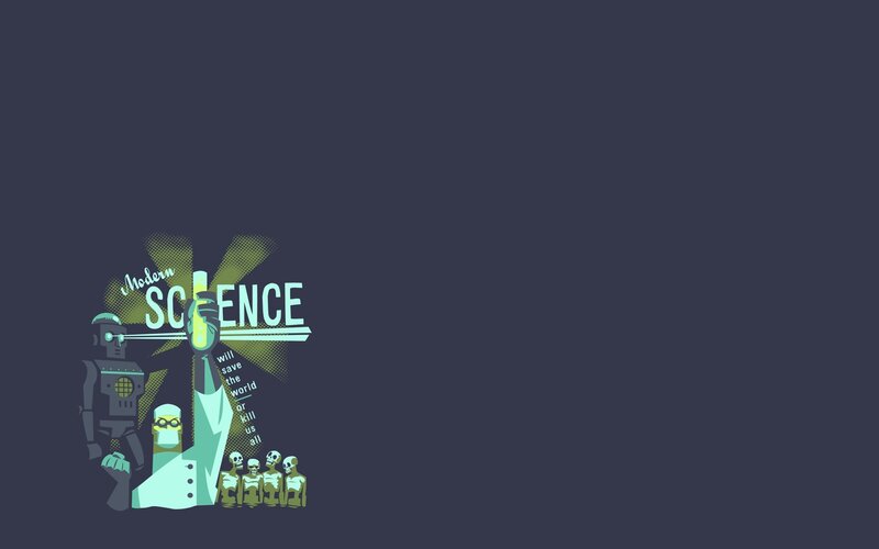 Scientist with Robot and Skulls