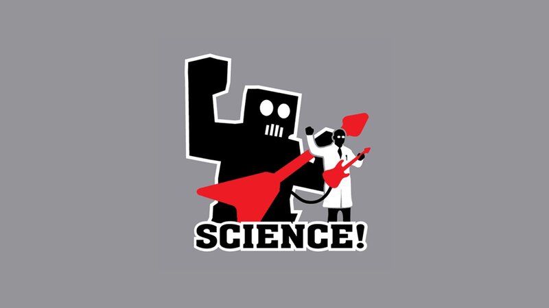 Scientist with Robot — Black, Playful, Vector Art