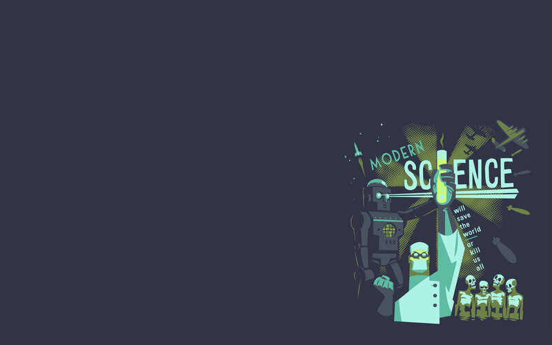 Scientist with Robot — Dark Blue, Dramatic, Illustration