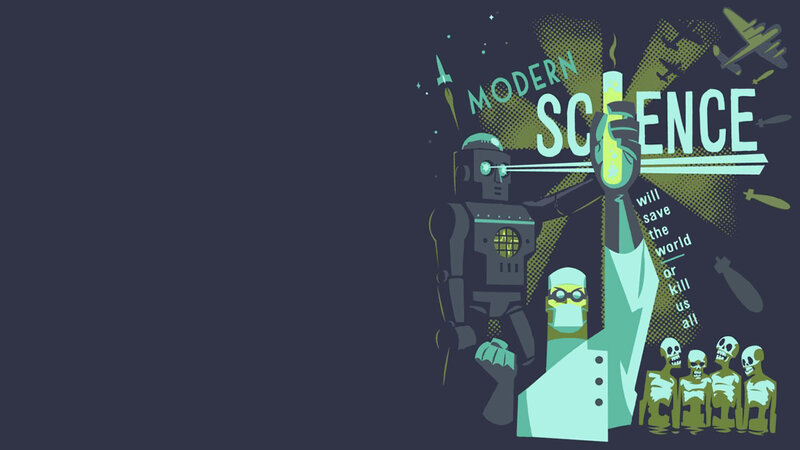 Scientist with Robot — Dark Blue, Dramatic