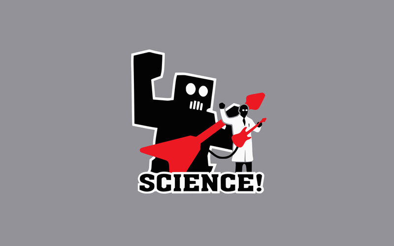 Scientist with Robot — Gray, Playful, Vector Art
