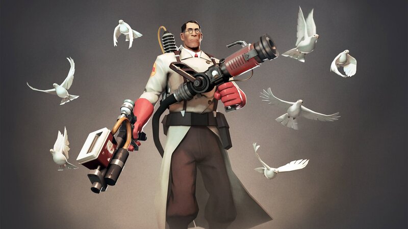 Scientist with weapon and doves