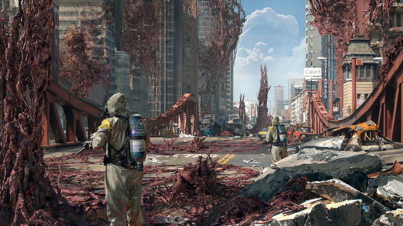 Scientists in Hazmat Suits — Red