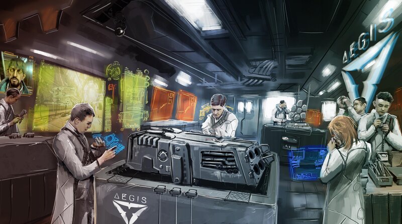Scientists in Lab — Gray, Dramatic, Digital Art