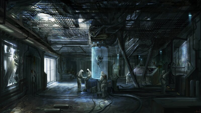 Scientists in Lab — Gray, Dramatic