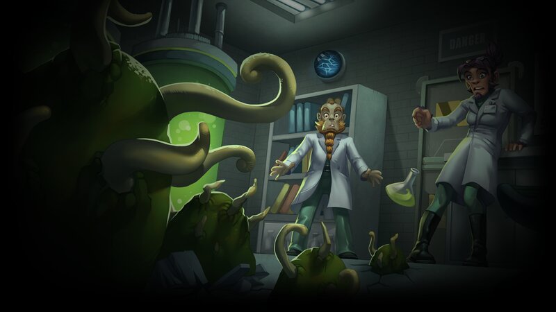 Scientists in Lab with Monster