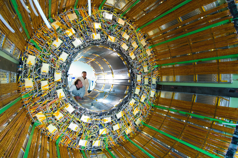 Scientists in particle detector