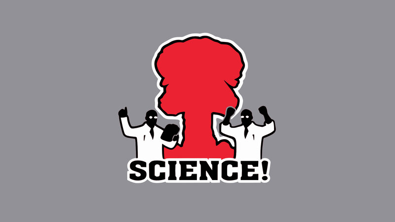 Scientists with Explosion — Gray, Humorous, Illustration