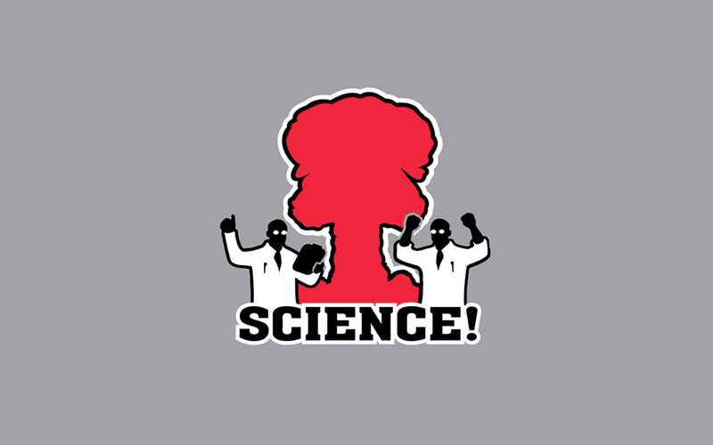 Scientists with Explosion — Gray, Humorous, Vector Art
