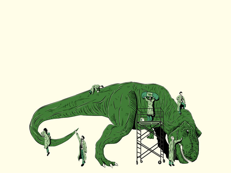 Scientists working on dinosaur