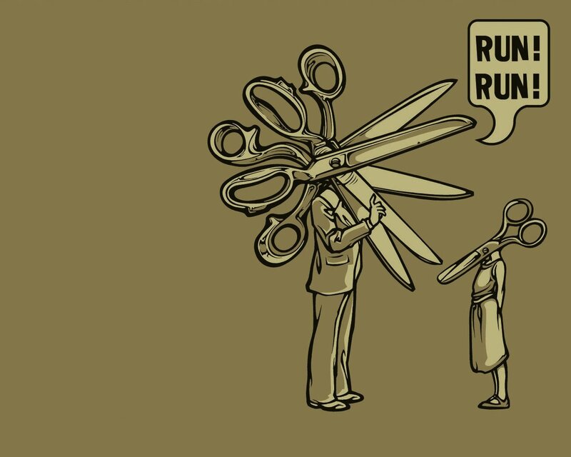 Scissors monster chases child