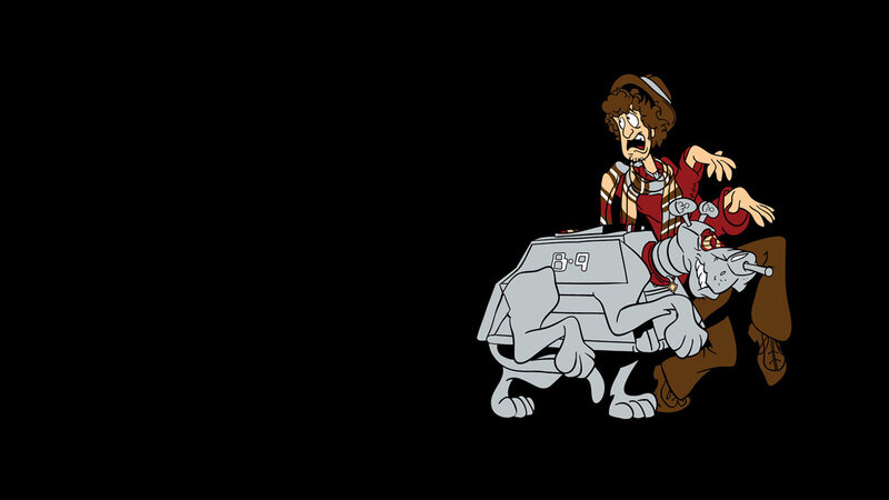 Scooby-Doo and Shaggy on a robot dog