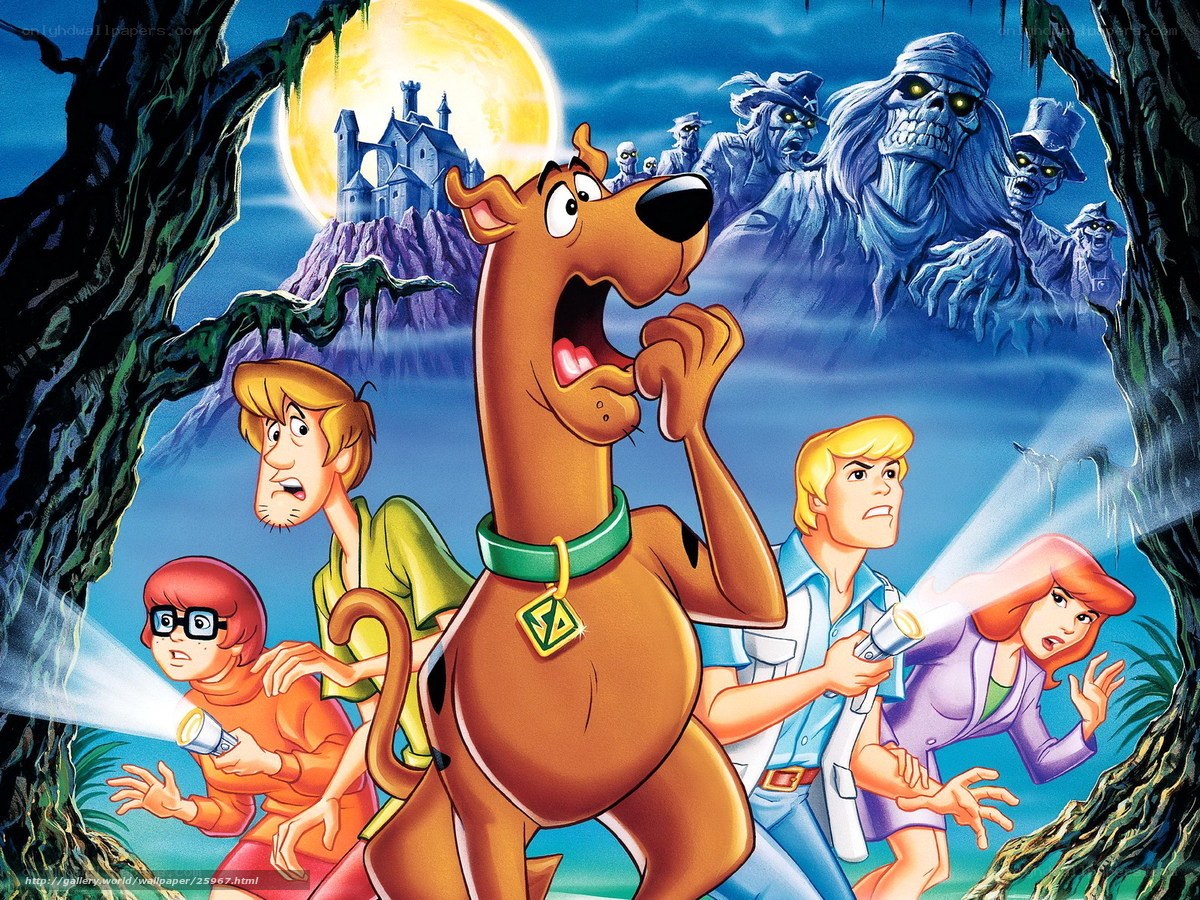 Scooby-Doo and the gang in a spooky forest