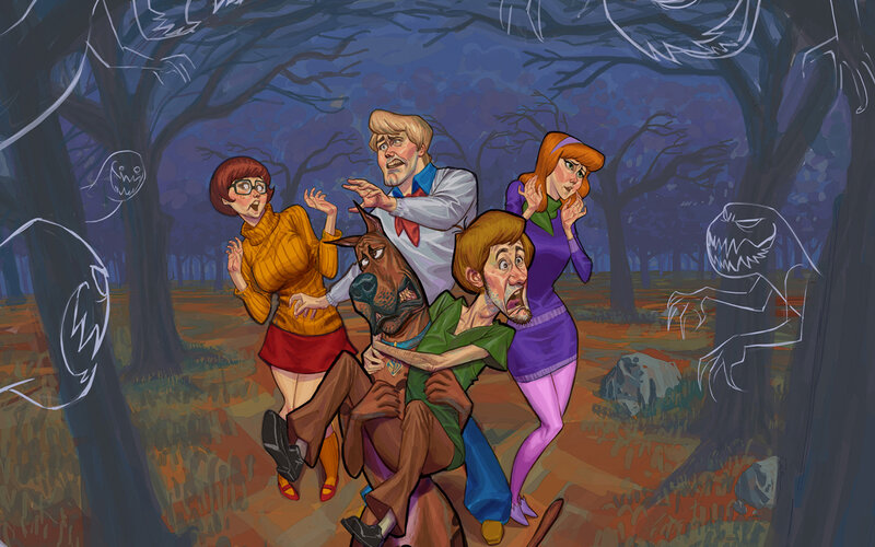 Scooby-Doo gang in haunted forest