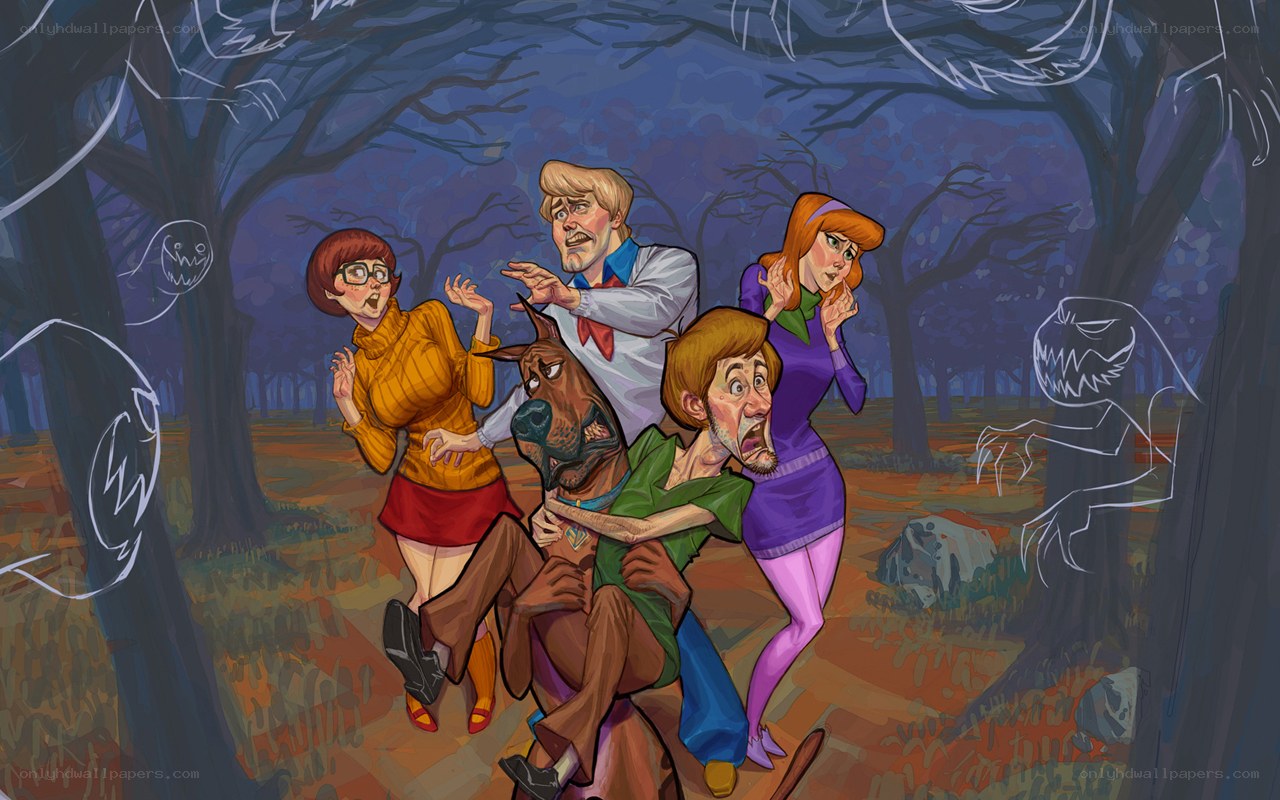Scooby-Doo gang in haunted forest