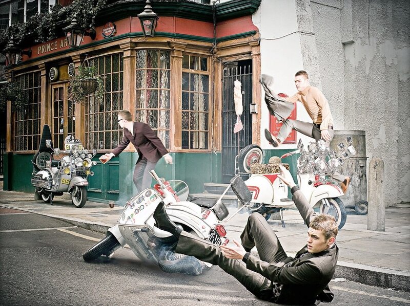 Scooter gang in street scene