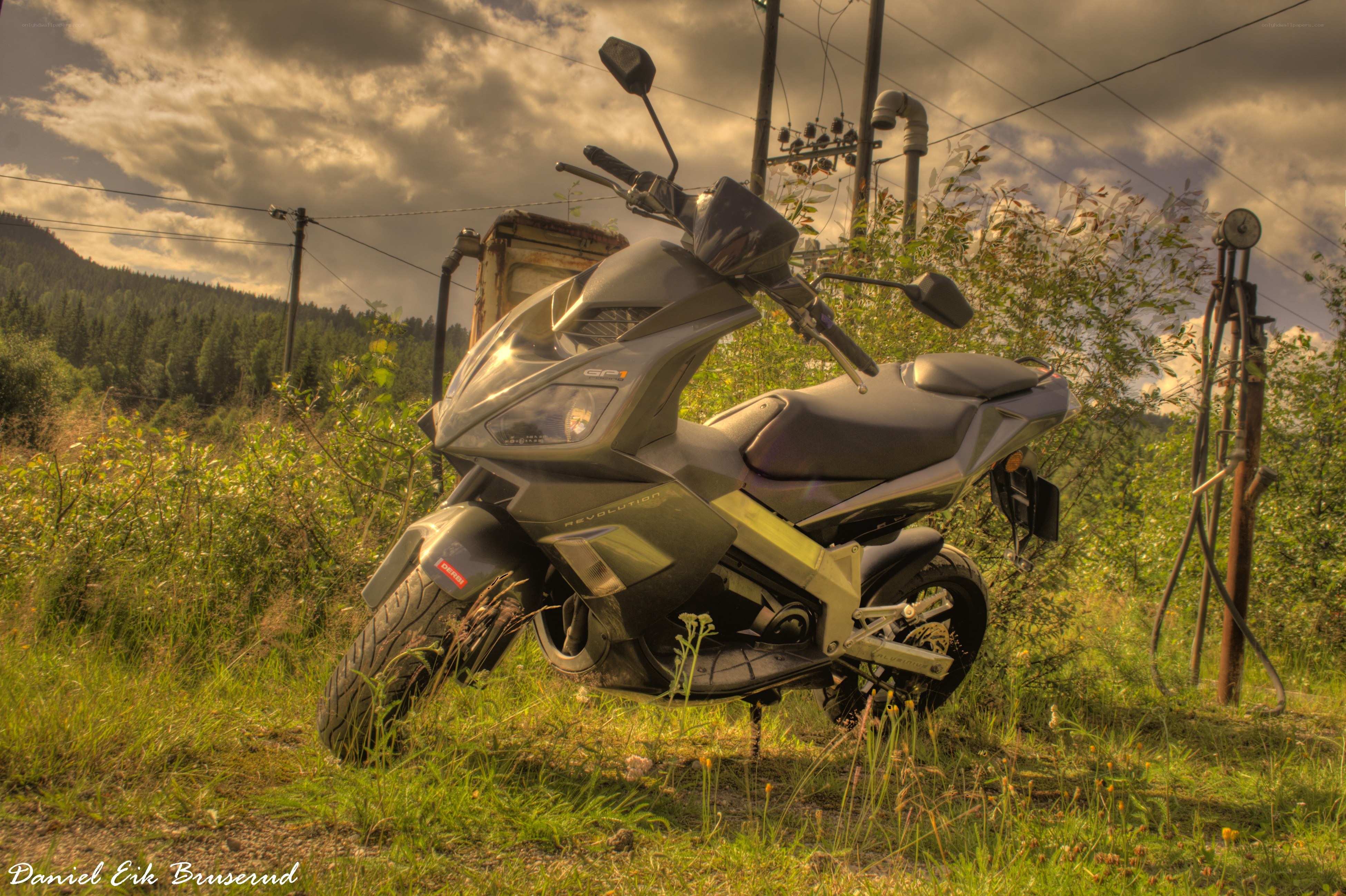 Scooter in a grassy field