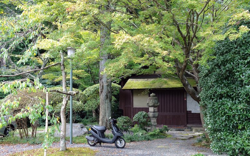 Scooter in a Japanese garden
