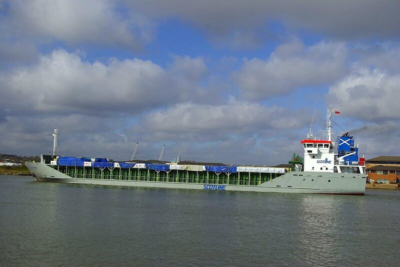 Scotline cargo ship in harbor
