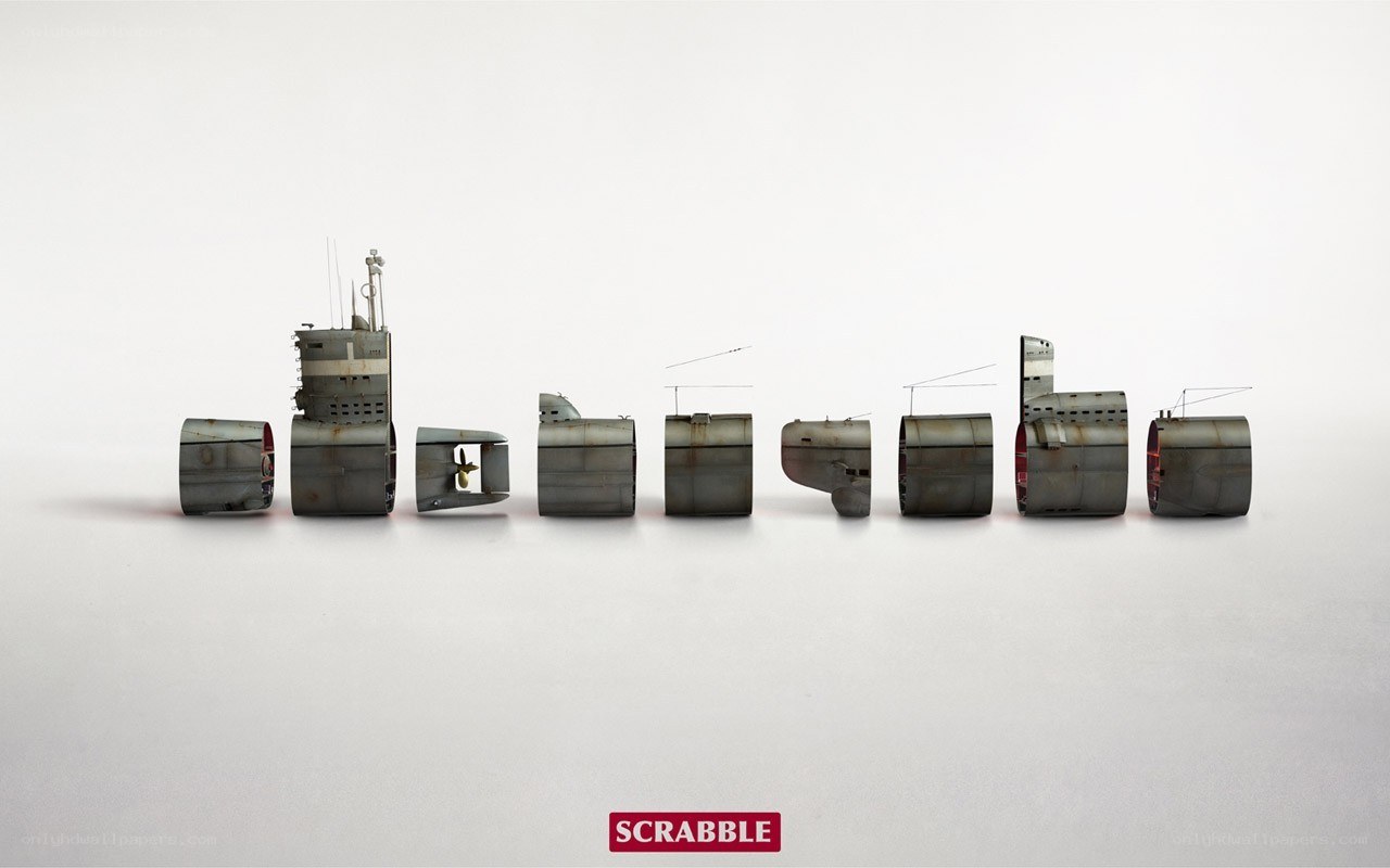 Scrabble game with submarine pieces