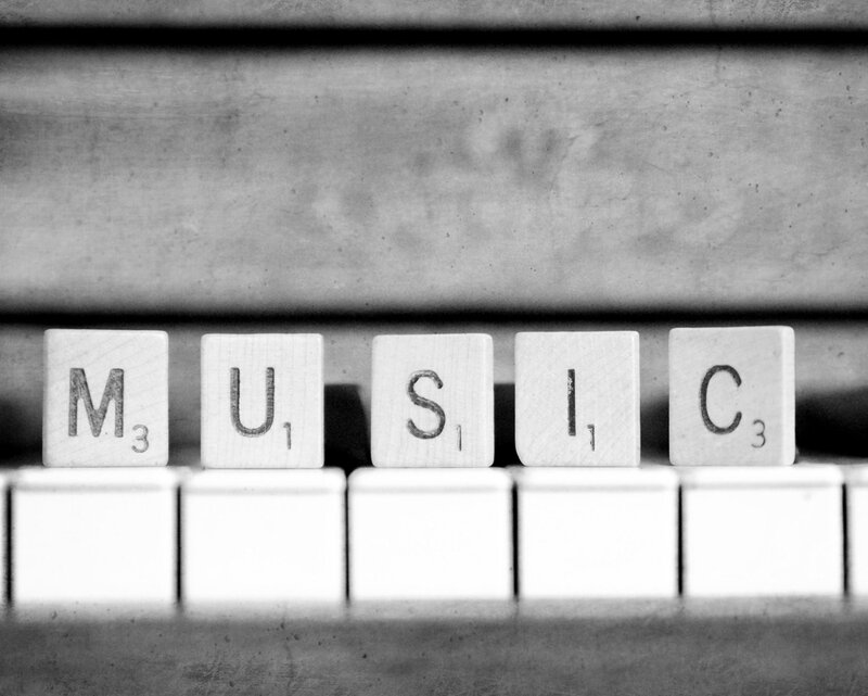 Scrabble Tiles on Piano Keys