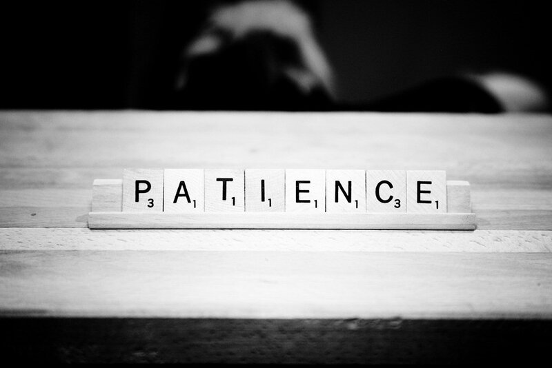 Scrabble tiles spelling PATIENCE