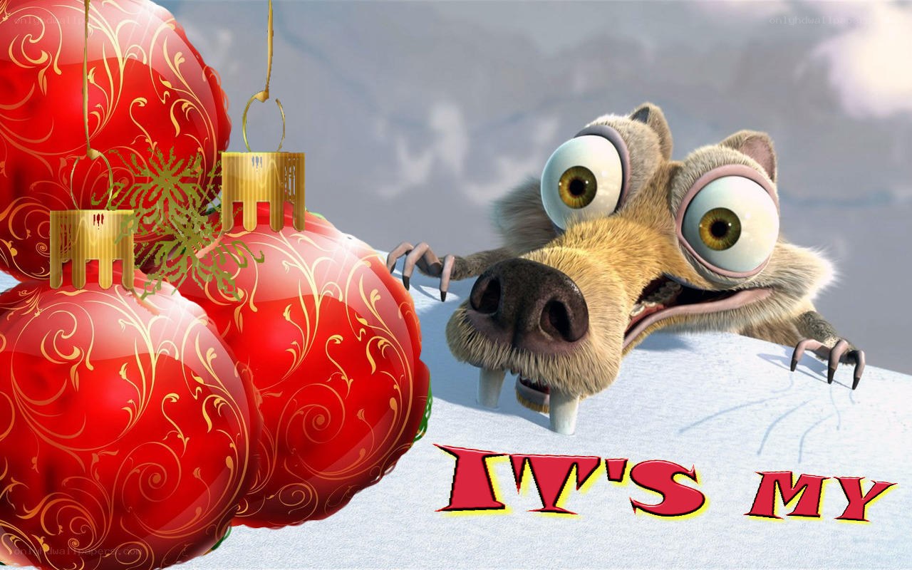 Scrat and Christmas ornaments