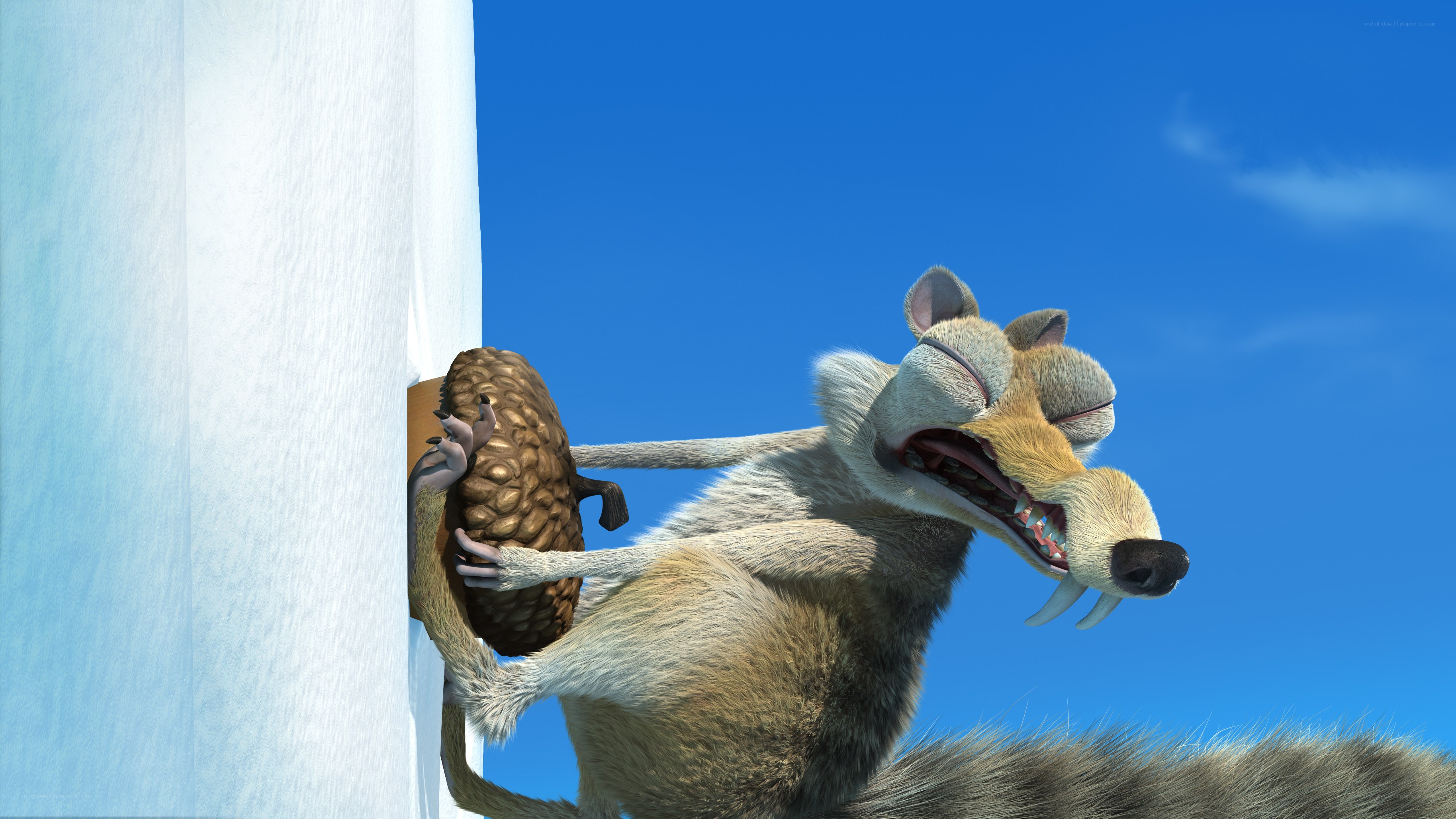 Scrat clinging to a pinecone