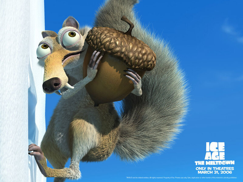 Scrat with acorn on ice wall