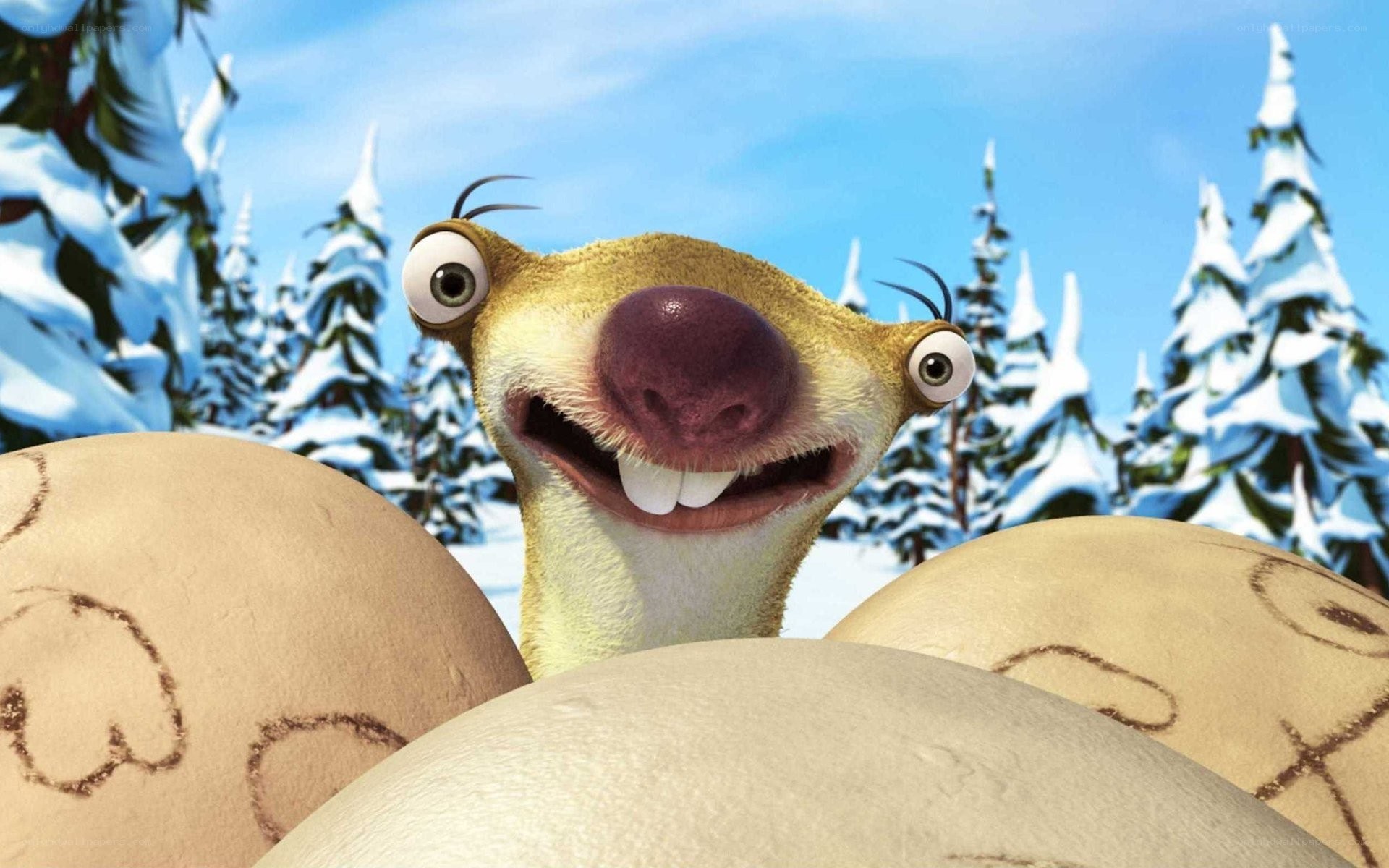 Scrat with eggs in snow