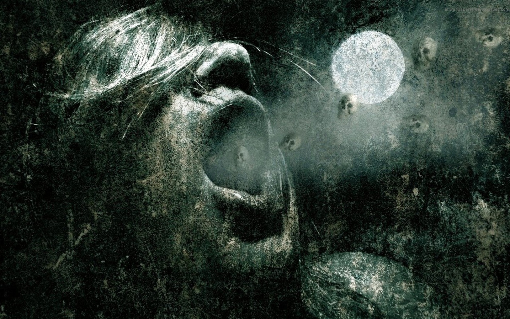 screaming face in dark scene