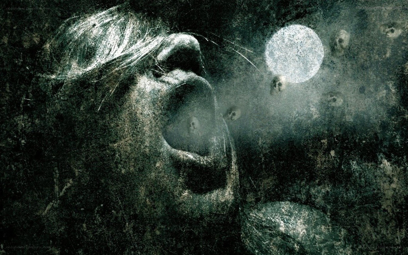 screaming face in dark scene